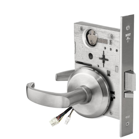 Best Fail Safe, 24V, No Key Override, Electrified Mortise Lock, 14 Lever, Request to Exit, Satin Chrome 45HW0NXEL14S626RQE